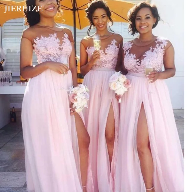 Special Price JIERUIZE Pink Lace Appliques chiffon Bridesmaid Dresses Lace Up Back Long Wedding Party Dresses Special Price JIERUIZE Pink Lace Appliques chiffon Bridesmaid Dresses Lace Up Back Long Wedding Party Dresses