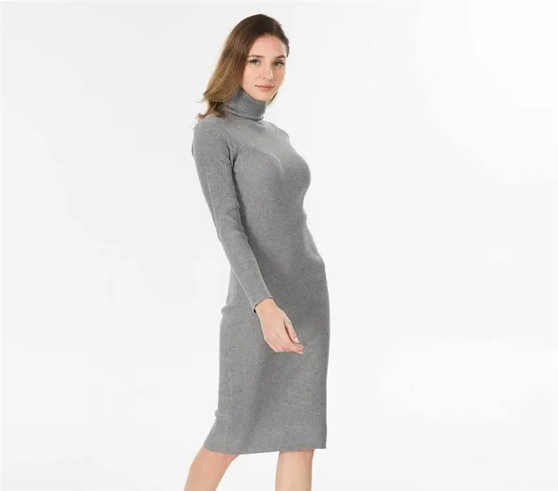 Women Dress 2019 Autumn Sweater Dress Cotton Rib Knit Slim Stretched Winter Turtleneck Sexy Lady Bodycon Robe Dresses Vestidos 04
