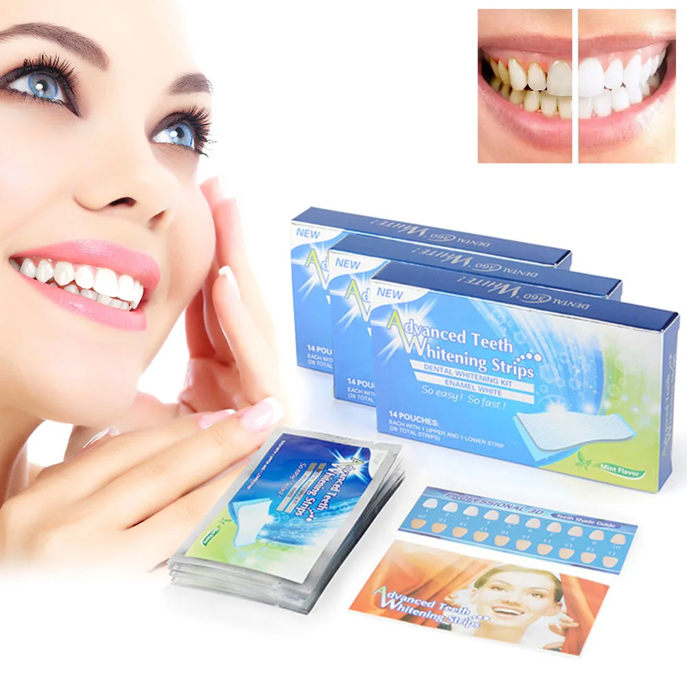 14 пар/28 шт 3D отбеливающие Гелевые полоски для отбеливания зубов, средства для гигиены полости рта, отбеливающая паста для ухода за зубами