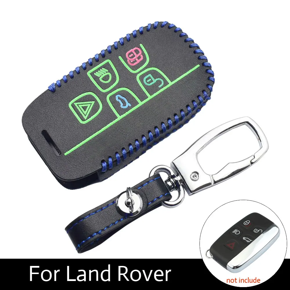 

ATOBABI Leather Car Key Case 5 Buttons Remote Shell Cover Keychain For Land Rover Defender Discovery Sport LR4 Range Rover Sport