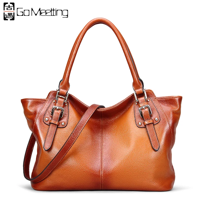 

Go Meetting Brand Genuine Leather Women Handbags Trapeze Design Style Bags Vintage Cow Leather Ladies Shoulder Messenger Bag