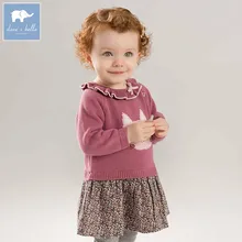 DBZ8071 dave bella/осеннее детское вязаное платье в стиле Лолиты; платья с длинными рукавами и принтом кота для девочек; Эксклюзивная детская одежда