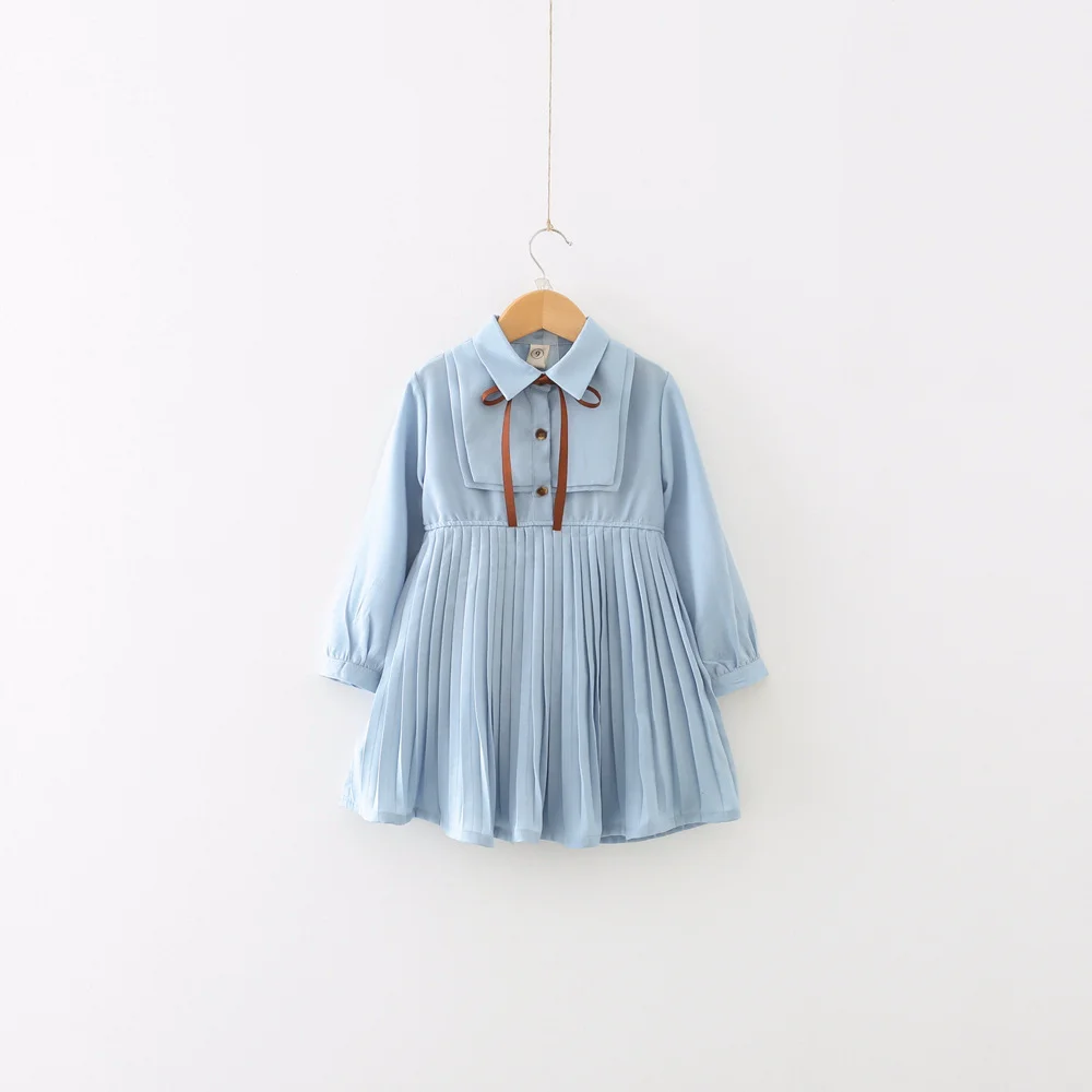 

2019 Autumn New Korean Version of The Waist Neckline with Bow Long-sleeved Chiffon Temperament Long Section Princess Girl Dress