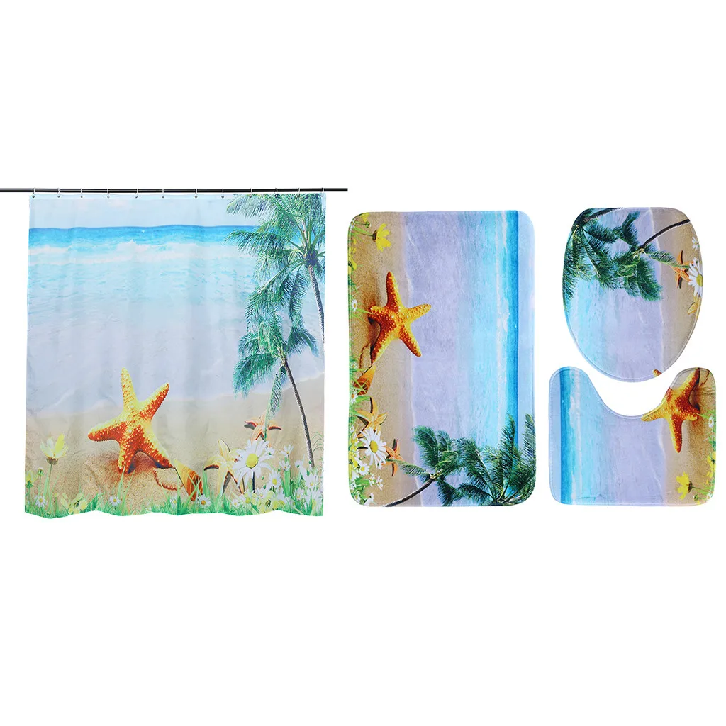 4 шт Морской стиль нескользящий Туалет полиэстер покрытие коврик набор Ванная комната Душ занавеска комплект коврик для туалета современный стиль украшения#40