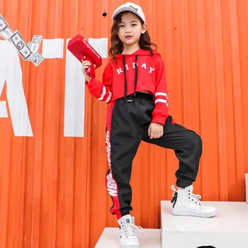 

Kid Red Sweatshirt Shirt Jogger Pants Hip Hop Clothing Jazz Dance wear Costume for Girls Boys Ballroom Dancing Street Outfit