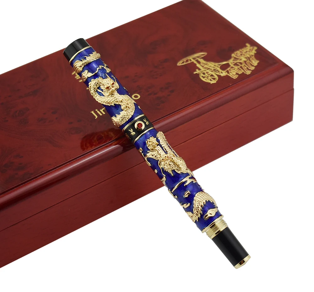 Hilton azul cloisonné dragón doble pluma fuente Iridium mediano Nib avanzada de escritura regalo para negocios de oficina - 1