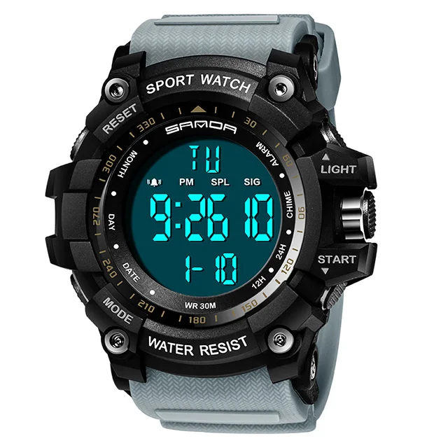 SANDA Брендовые мужские модные спортивные часы, мужские цифровые светодиодный Электронные водонепроницаемые часы, мужские военные часы, мужские часы 359 - Цвет: Серый