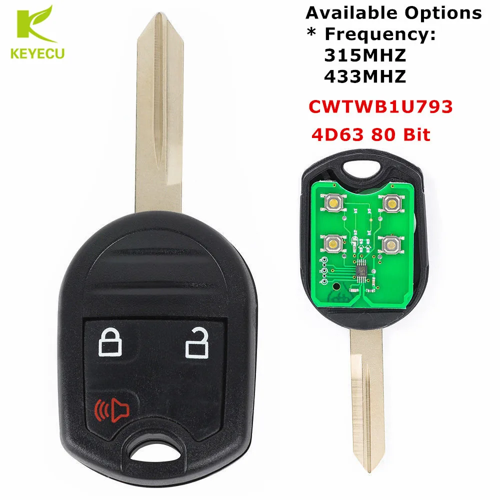

KEYECU Uncut Remote Head Ignition Key Keyless Entry Combo 80 Bit 3 Button For Ford 2011-2015 Edge Expedition Flex CWTWB1U793