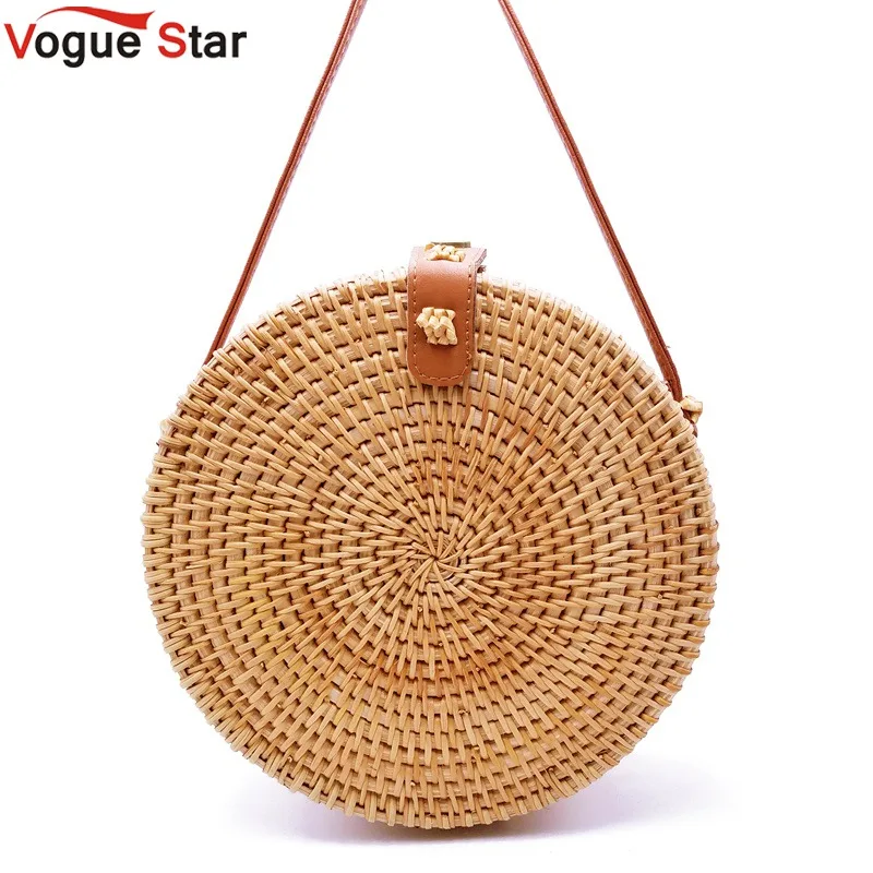 Bolsas para as Mulheres Bolsa de Palha do Vintage Bolsa do Mensageiro Boêmio Bali Rattan Pequeno Círculo Praia Bolsas Verão Artesanal L26 2020