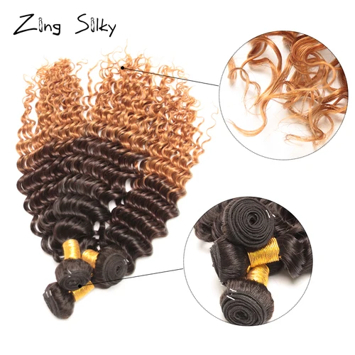Deep Wave Ombre Bundles with Closure Colored 3/4 Brazilian Human Hair Bundles with Closure Remy Tissage Bresiliens Avec Closure Karachi