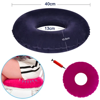 

Donut Pillow Inflatable Ring Round Cushion Medical Hemorrhoid Pillow Flocking Chair Seat Pad for Home Office Use 2 Color