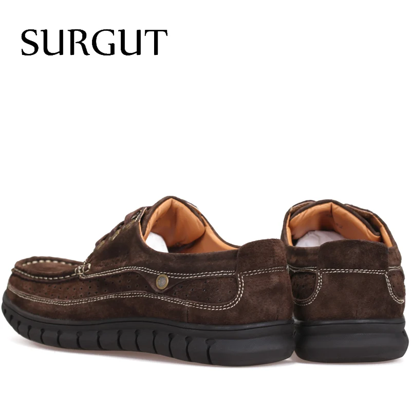 Dark Brown Vaca khaki Confortáveis Surgut Homens Negócios Britânico yellow Os Respiráveis Marca De Rachado Da Moda Camurça Plana Couro Sapatos Para Oxford Brown nUSqp