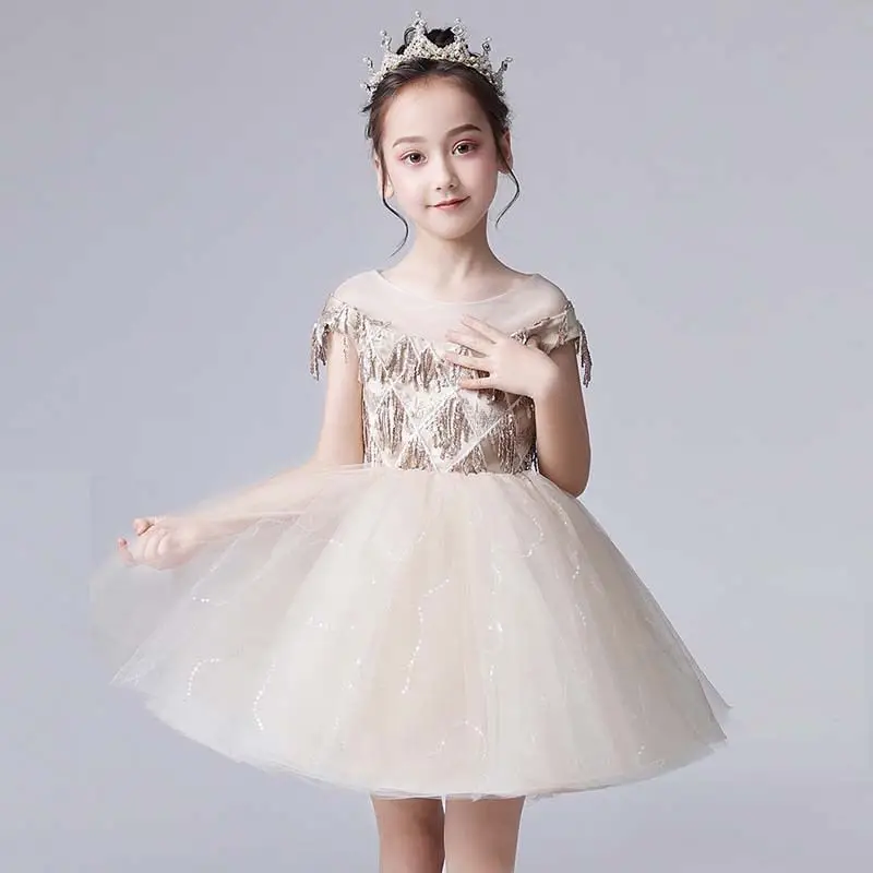 

2019 Kids Girl Elegant Wedding Birthday Party Dress Teen Girl Sequins Mesh Princess Dress Children Formal Pageant Ball Gown Q54