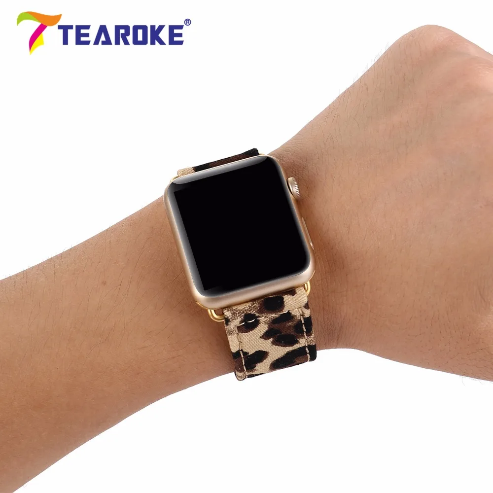 Tearoke Прохладный Leopard живопись нейлон кожаный ремешок для Apple Watch 38 мм 42 мм стильный Для женщин Для мужчин замена ремешок для iwatch