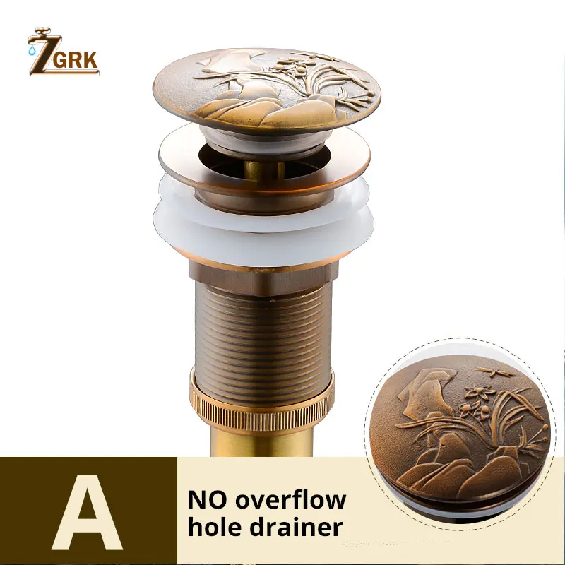 

ZGRK Antique Brass Water Pipe Water Heater To Flip Bounce European Art Basin Water Leakage Threaded Bathroom Accessories