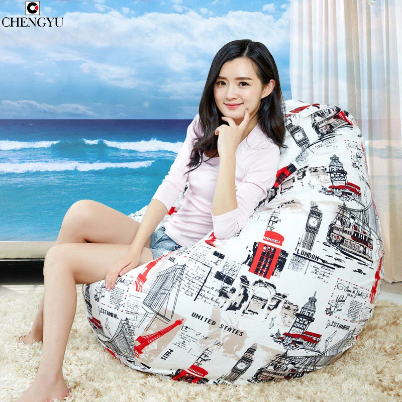 Printing Bean Bag Home Furniture Sofa Living Room Furniture Single Seat Creative Lounger Sofa linen Bedroom
