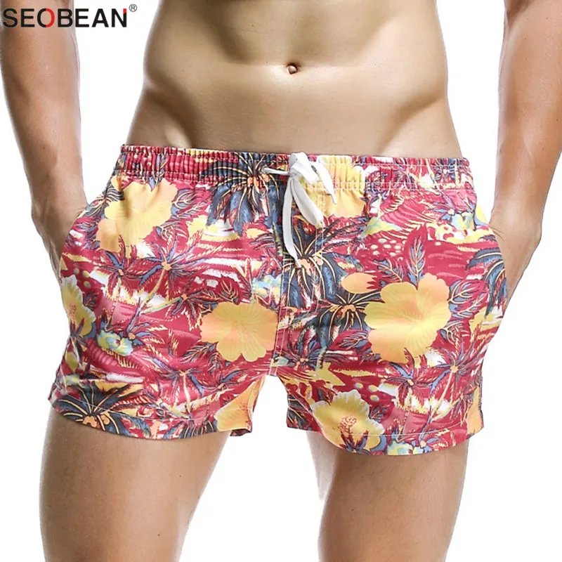 SEOBEAN Summer Style Seaside Men Beach Shorts Men Quick Dry Polyester Fabrics Beachwear Men's Board Shorts Trunks Print Shorts 6