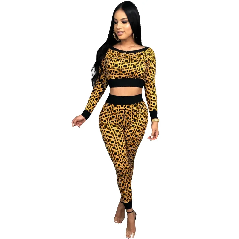 تصميم خاص 2019 جديد شعبية مثير نمط 2 قطعة المرأة مجموعة طباعة أعلى السراويل الطويلة Bodyco