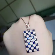 Натуральный красный гранат камень кулон S925 серебро натуральный голубой сапфир кулон Цепочки и ожерелья модные большие площади Женщины Свадебные украшения