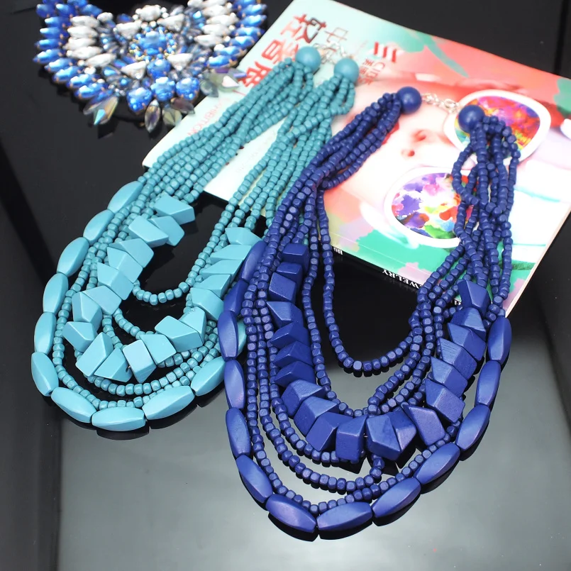 MANILAI Bohemian Multilayer Wood Bead Choker Necklaces For Women Handmade Beaded Statement Necklace Jewelry 8 Colors