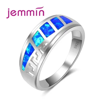 

Charm Blue Fire Opal Rings Hollow Out Design S925 Stamped Wedding Sterling Silver Ring For Brides Anillos Mujer Jewelry