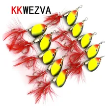 Attractive 5pcs 6g Lures Metal Spinner Spoon Fishing Lure Hard Baits Sequins Noise Paillette with Feather Treble Hook Tackle 