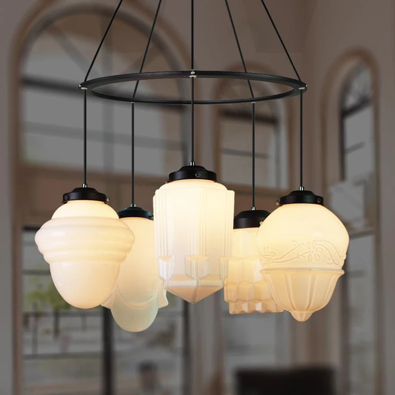 Art Deco Vintage Milk Glass Pendant 