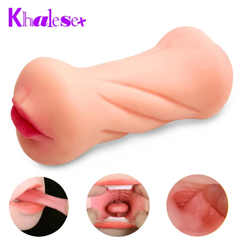 Khalesex Realistic Male Masturbator Aritificial Vagina Pocket Deep Throat Tongue Suck Pussy Sex Toy