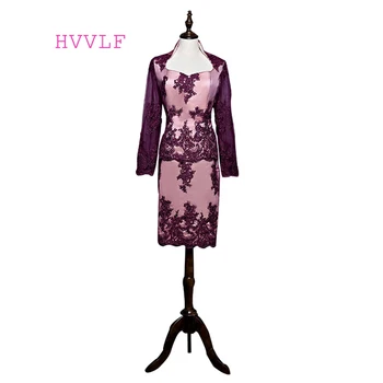 

Burgundy 2019 Mother Of The Bride Dresses Sheath Long Sleeves Knee Length Lace Short Groom Plus Size Mother Dresses For Wedding