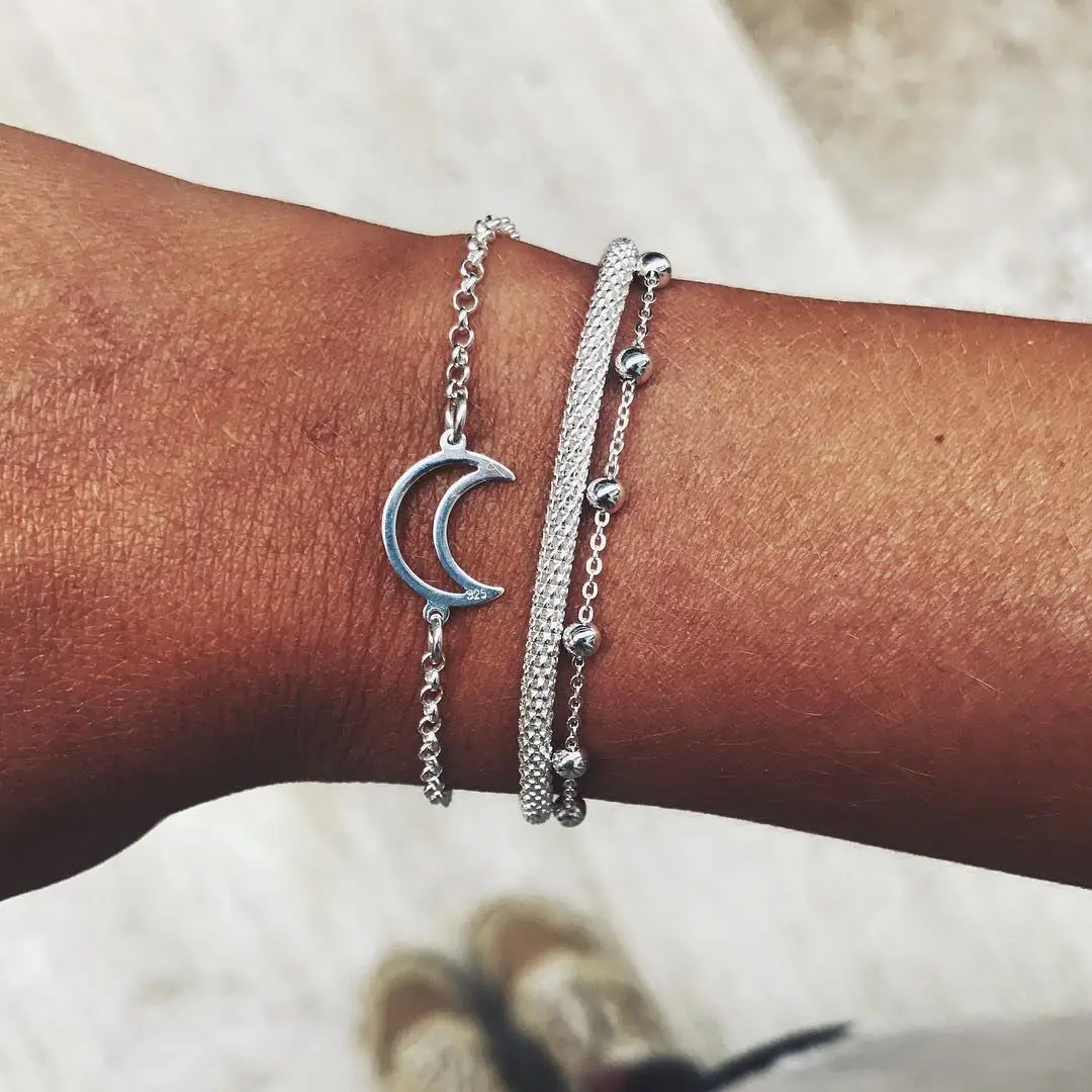 

3 Pcs/ Set Bohemian Moon Charm Bracelets Set For Women 2019 Vintage Bead Chain Multilayer Bracelet Female Jewelry