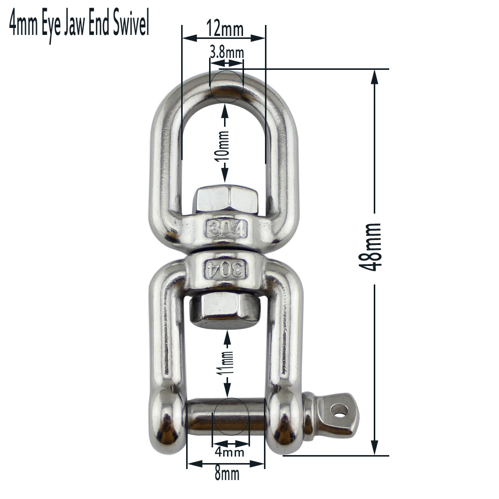 

Heavy Duty Stainless Eye and Jaw Swivel Marine SS304/316 Jaw-Eye Type Swivel Anchor Chain Connector Shackle 4mm 5mm 6mm 8mm