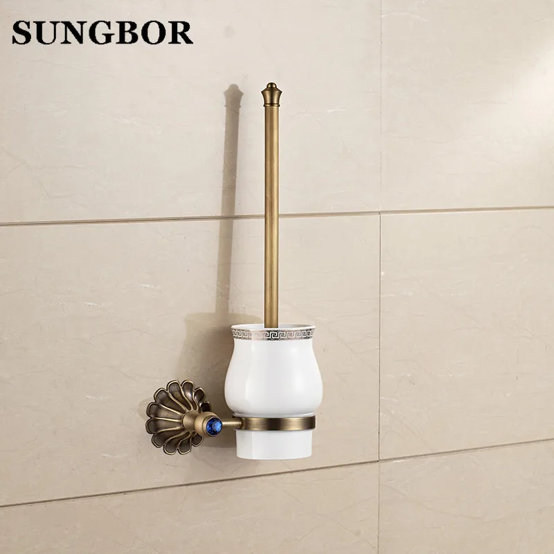 Antique Copper Toilet Brush Holder Ceramic Solid Brass Bathroom Toilet