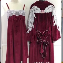 Новинка, Осень-зима, женские бархатные пижамные комплекты с длинным рукавом, халат и платье, крылья ангела, Вышитые пижамы, плотный халат, одежда для сна