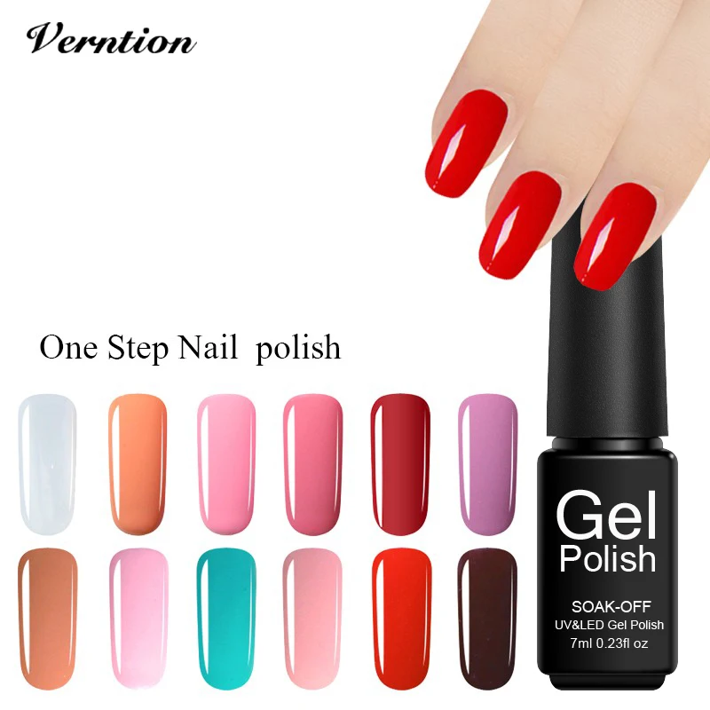 

Verntion 24 Colors One Step 3 In 1 Nail Gel Long Lasting Nail Art Gel Varnish Soak Off Semi Permanent UV 7ml Gel Nail Polish