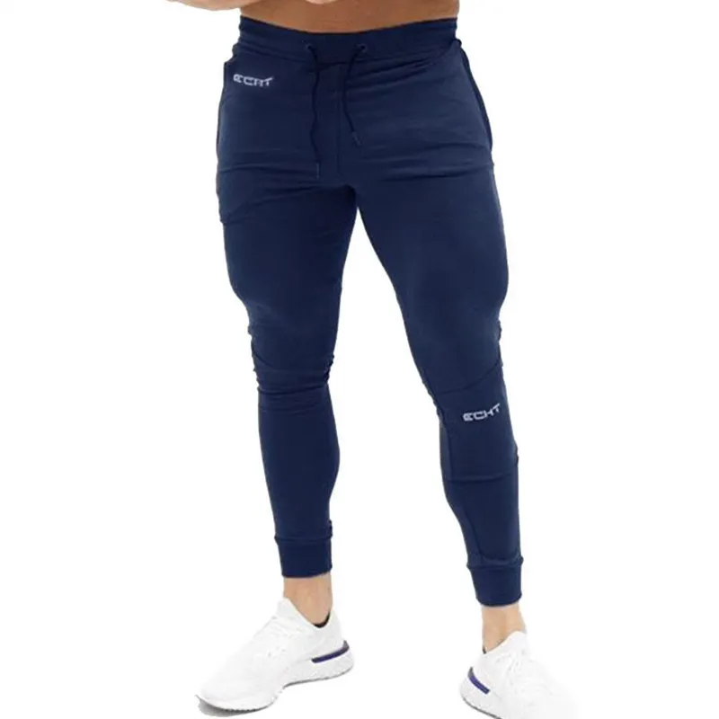 Осенние новые мужские хлопковые спортивные штаны для бега фитнес, бодибилдинг, тренировка, мужские повседневные модные брендовые обтягивающие штаны - Цвет: Navy blue