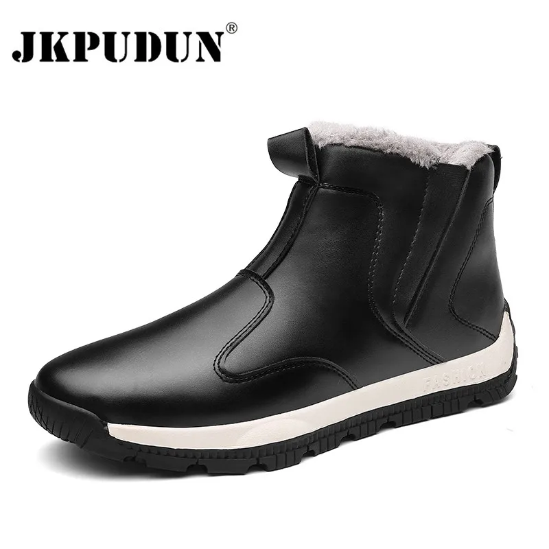 Jkpudun Winter Snow Boots Men Casual Shoes Velvet Warm Fur Fashion Work Boots Waterproof High