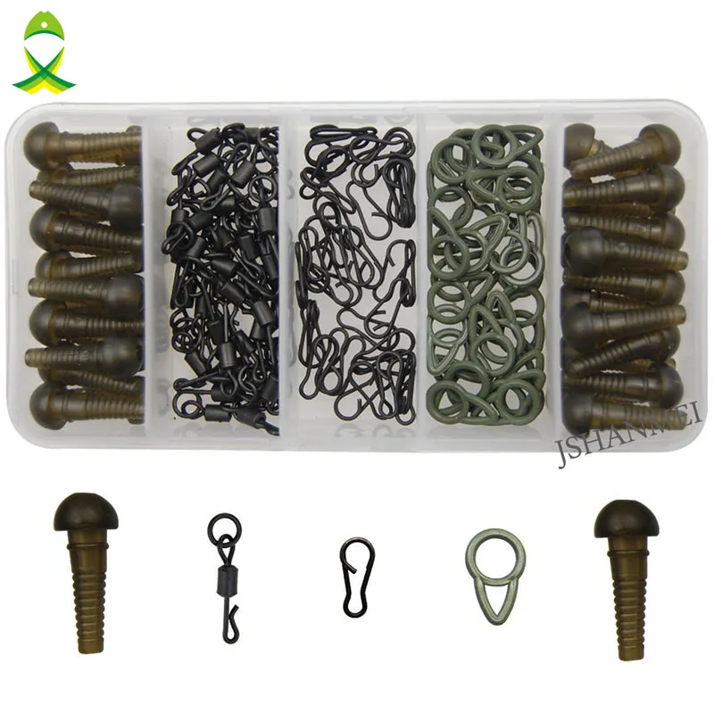

JSM 80 pcs/box Carp Fishing Tackle Safety Sleeves Quick Change Swivels Solid Rings for carp Hooks Connector Terminal Tackle