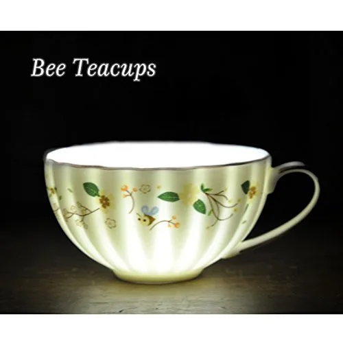 Flower Bee Tea Cups and Saucers, Coffee Bone China Mug 1 Set (1 Cup and 1plate)08
