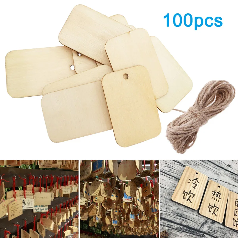 100pcs 25/50/100 шт деревянная бирка экологически чистые украшения пустое дерево прямоугольные метки KM88 - Цвет: 100pcs