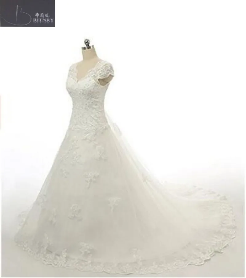 modest-bridal-gowns-small-v-neck-capped-short-sleeves-a-line-chapel-wedding-dresses-china (2)