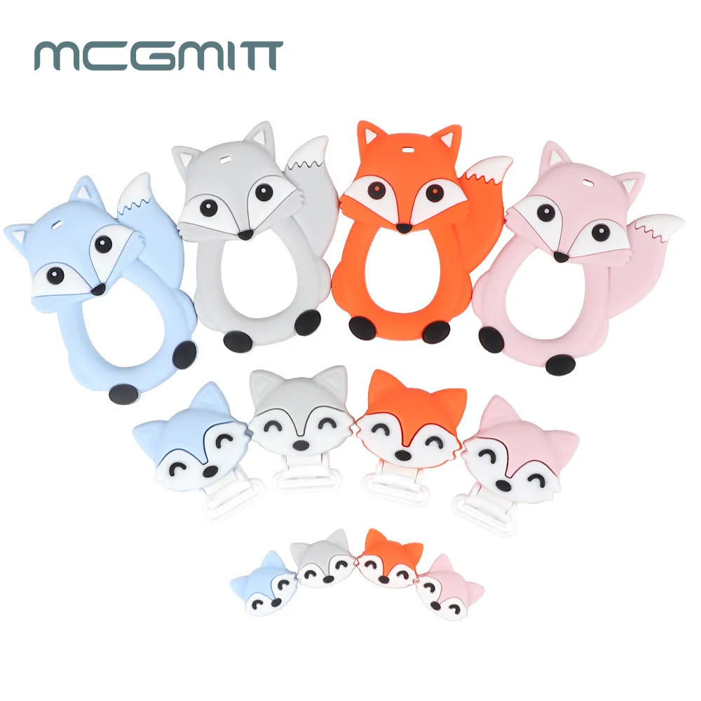 

10pc Silicone Teether Pacifier Clip Baby Teething Beads Fox Cartoon DIY Charming Necklace Pendant Teether BPA FREE Silicone Bead
