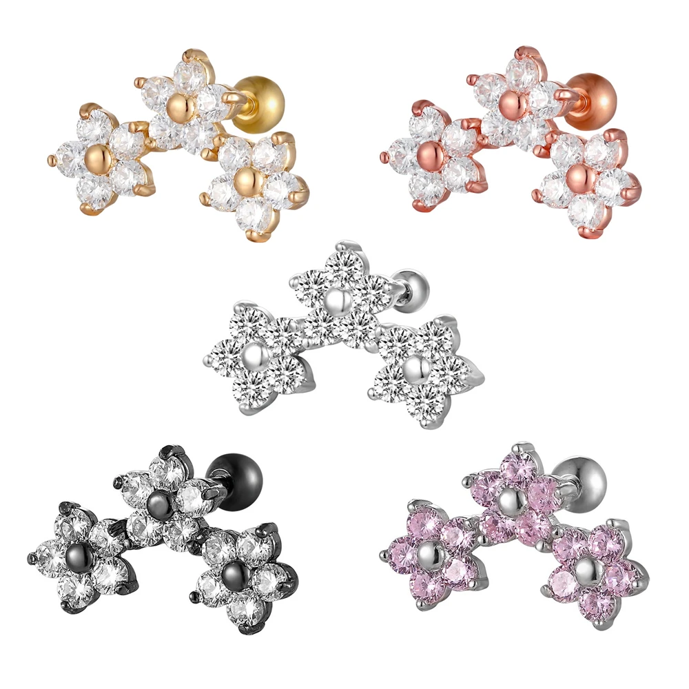 

G23titan Crystal Flower Ear Cartilage Earrings Fashion Ear Piercing Labrets Stud Rings Women Body Jewelry