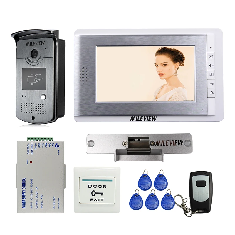 

Wholesale 7" Color Screen Video Door Phone intercom Entry System + RFID Reader Camera + Electric Strike Door Lock FREE SHIPPING