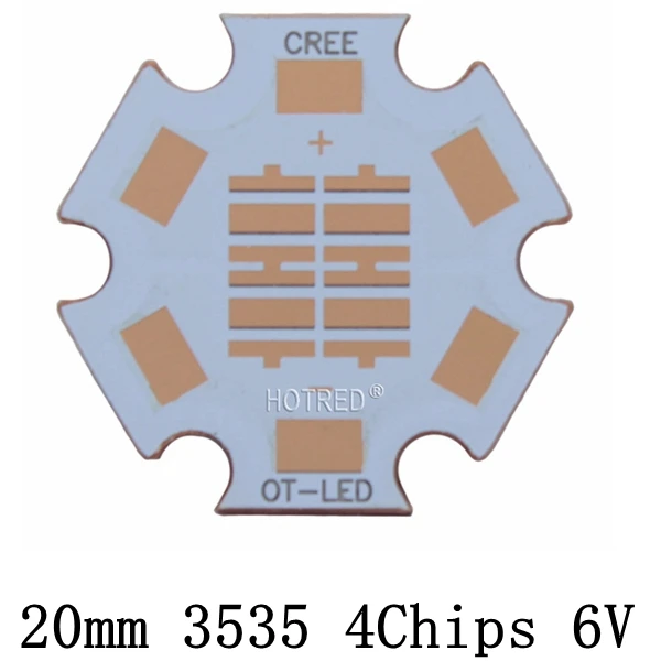 10 шт. 20 мм Cooper PCB Cree XPG XPG2 XPE XPE2 XML XML2 XHP50 XHP70 MKR 4 шт. 3535 светодиодный XPE XTE 6 в/12 В светодиодный радиатор 16 мм медная печатная плата - Испускаемый цвет: 20mm 3535 4Chips 6V