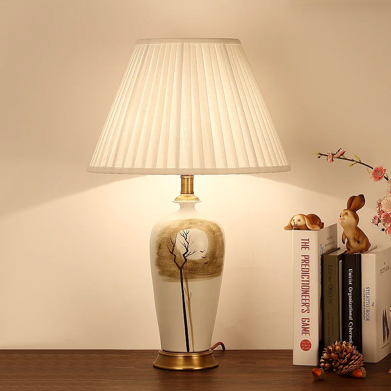 

YOOK 40*64cm Dimming Ceramic Table Lamp Bedroom Bedside Hand Painted Landscape Painting Ceramic Table Lamp 220V E27