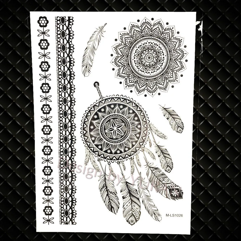Богемные серьги Henna Mandala цветок красочные металлические Временные татуировки, Стикеры Луна перо Для женщин и девочек больших и черной звездой Водонепроницаемый татуировки с имитацией драгоценных камней - Цвет: GBMLS1026