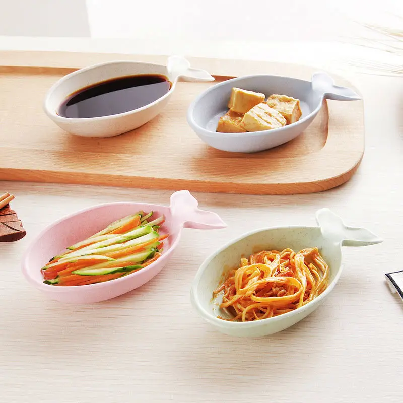 FHEAL Wheat Straw fish Shape Multifunctional Dish Vinegar Soy Sauce Snack Plate Environmental Spice Jar Kitchen Accessories (6)