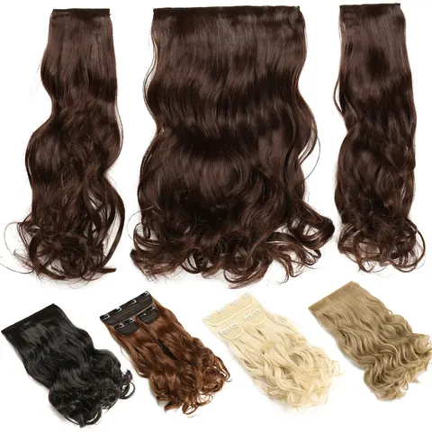 Grampo de Cabelo Sintético na Extensão do Cabelo Resistente ao Calor S-noilite 190g Longo Cabelo Falso Ondulado Natural 3 pc – Set