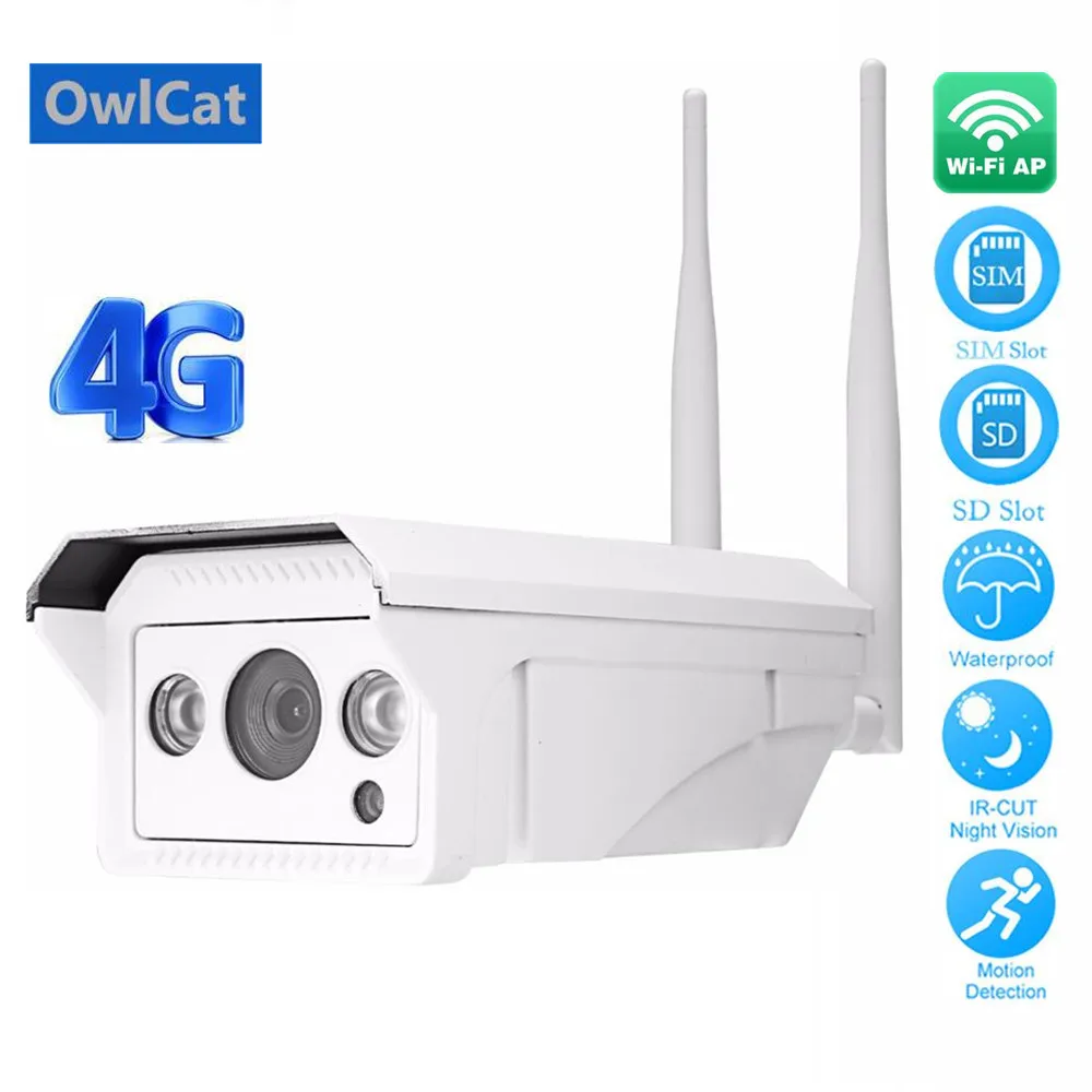 

OwlCat Full HD 1080P 3G 4G SIM Card Wi-Fi IP Camera Wireless 1080P Outdoor Bullet CCTV Security Cameras 128G SD Card Slot