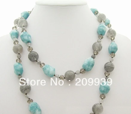 

huij 003049 42'' Cloudy Quartz&Crystal&Jade Necklace